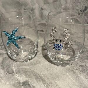 The Queens’ Jewels Embellished Sea Life Stemless Wine Glasses, set of 2